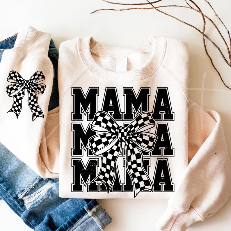 Retro Checkered Mama Repeat Coquette W/Pocket or Cuff Print